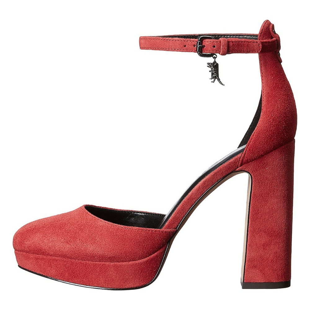 Chrystie Red Suede T Rex Platform Strap Heels 9 - Picture 3 of 7